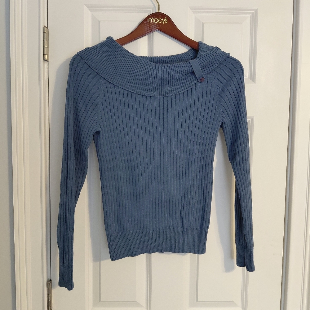 Jeanne Pierre Blue Cowl Neck Sweater, Size M